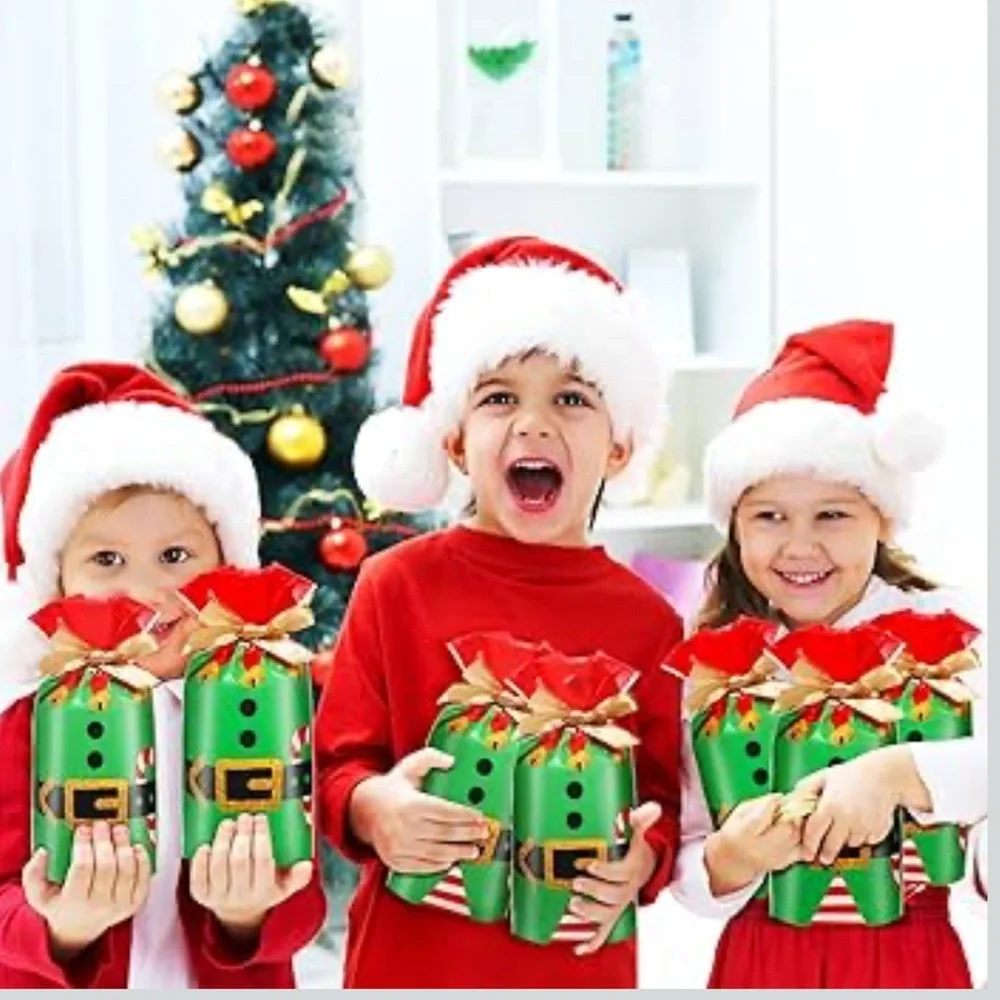 50 Festive Elf Party Favor Bags - Green and Red